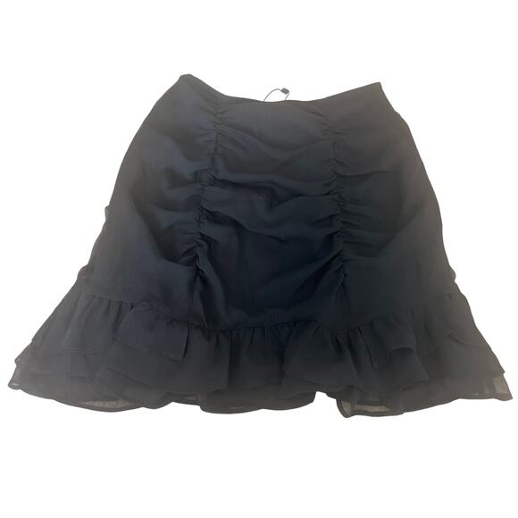 EXPRESS High Waisted Ruched Ruffle Mini Skirt - Black - Size 6 - Picture 5 of 7
